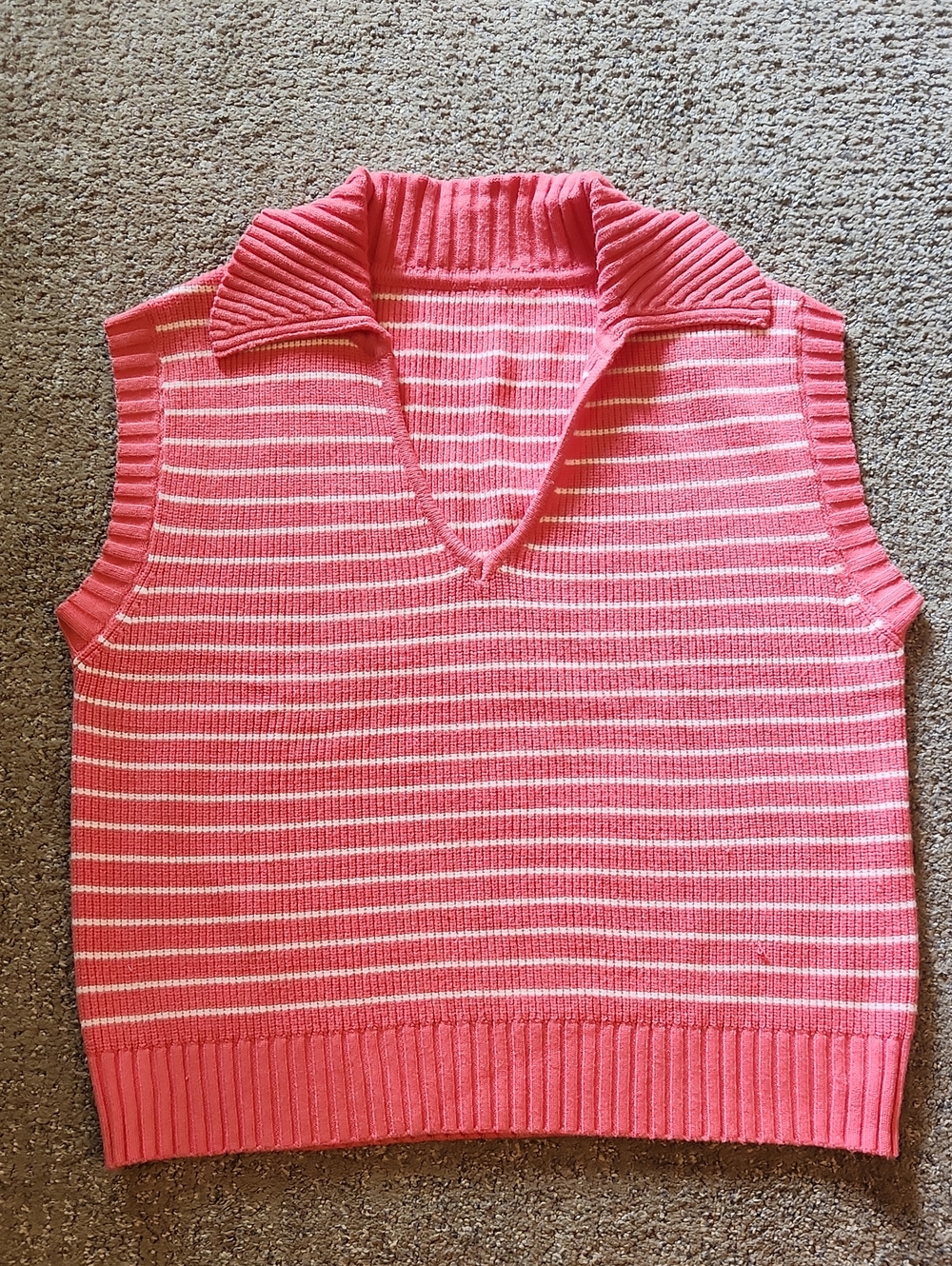 Amazon Pink and White Striped V-Neck Sweater Vest